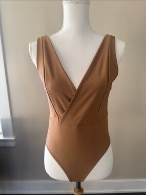 Forever 21 Brown V-Neck Sleeveless Bodysuit
